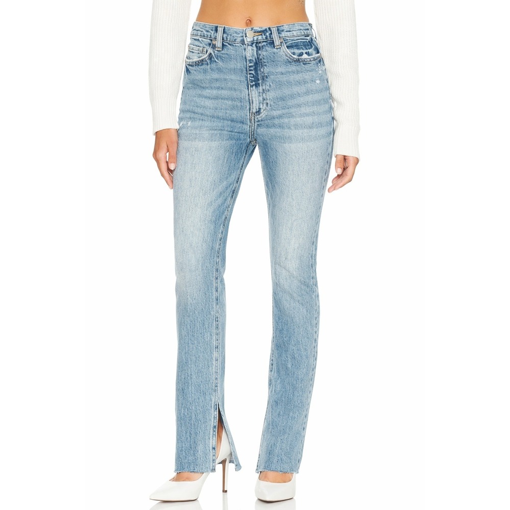 Pistola High Rise Front Slit Raw Hem Straight Leg Jeans Light Wash 29‎